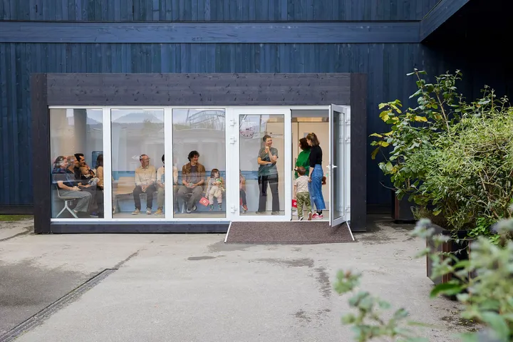 Outside view of exhibition waiting room.