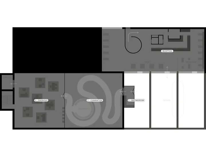 Floor plan of the ground floor of Health First exhibition in Stapferhaus.