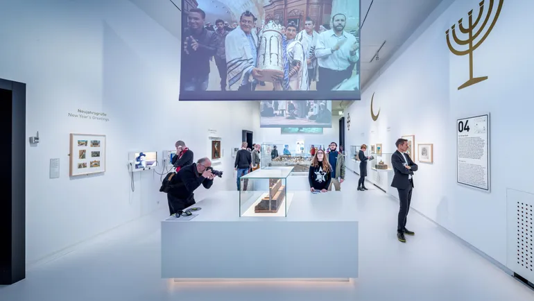 One of the themed spaces exudes pure white sanctity to highlight the religious stories of the Holy City