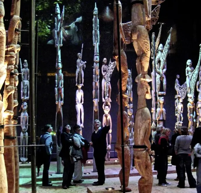 Group of people wandering through the forest