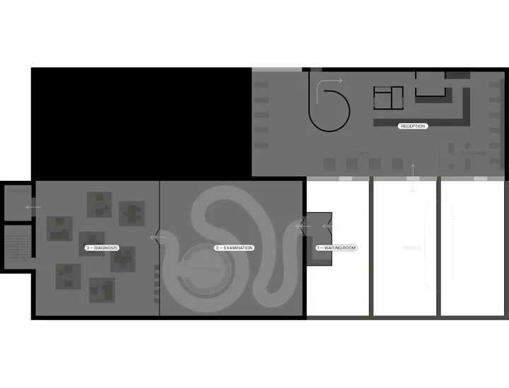 Floor plan of the ground floor of Health First exhibition in Stapferhaus.